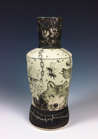 Dennis Meiners, Modern Critters Vase
2017, slab built oxidation fired stoneware