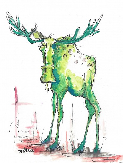 Randy Palmer, Alces Alces Spoticus (Green Spotted Moose, very rare)
2020, watercolor and pen