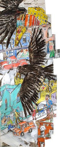 Patrick Siler, Ravens Over the Neighborhood
acrylic, pastel, charcoal